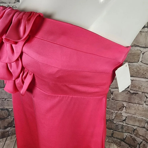 alice + olivia Fuschia Pink Strapless Silk Mini Dress Ruffle Accent Size Small - Picture 7 of 15